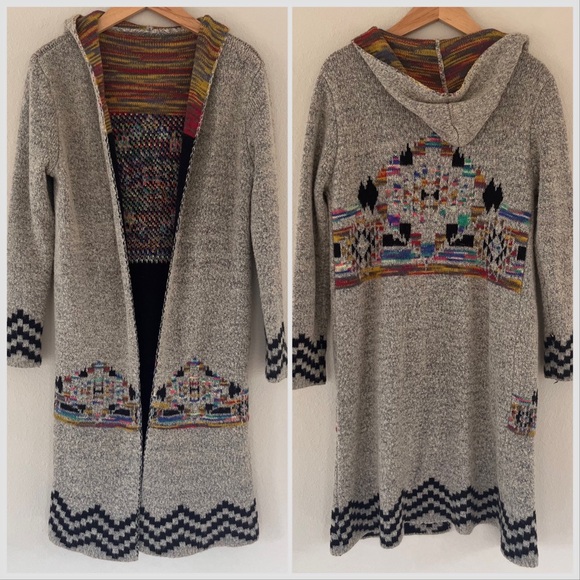 Unbranded Sweaters - Gray Hooded Cardigan with Multicolor Accents